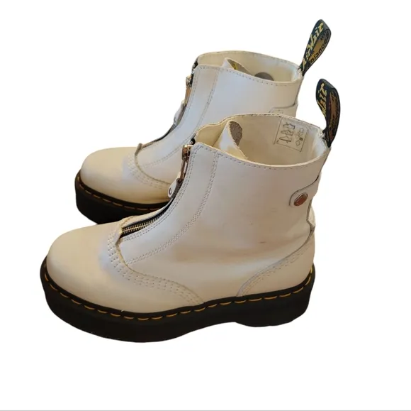 Dr. Martens white zip Jetta leather boots  platform combat doc Size 7