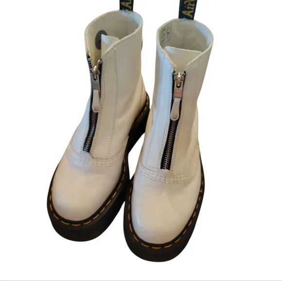 Dr. Martens white zip Jetta leather boots  platform combat doc Size 7