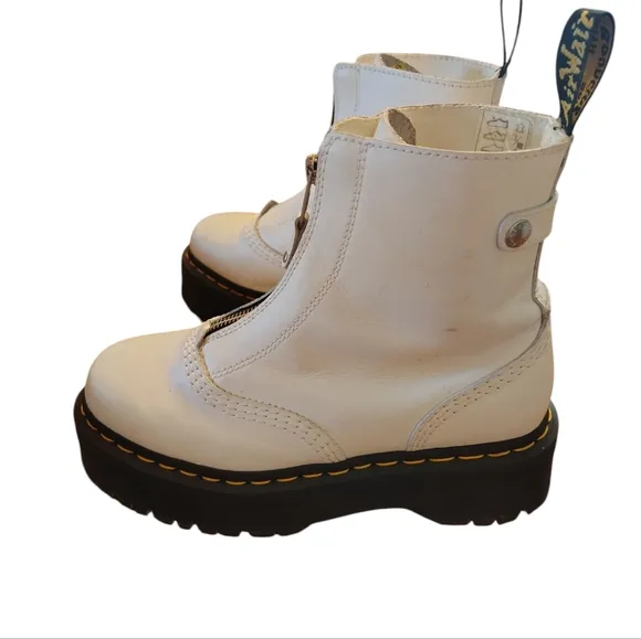 Dr. Martens white zip Jetta leather boots  platform combat doc Size 7