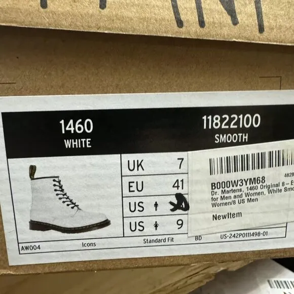Dr Martens Womens 1460 White Combat Boots, Size 9 M