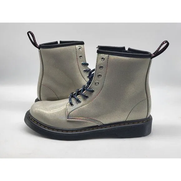 Dr. Martens Womens Silver Sparkle Rays Lace up Boots Size 5