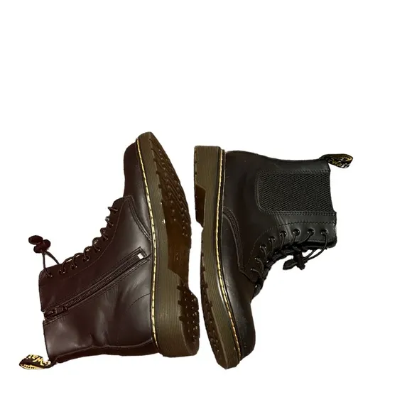 DR. MARTENS YOUTH Black Drawsrring Front Lace Up Air Cushion Combat Boots-SIze 4