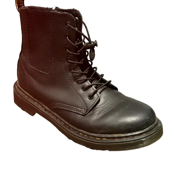 DR. MARTENS YOUTH Black Drawsrring Front Lace Up Air Cushion Combat Boots-SIze 4