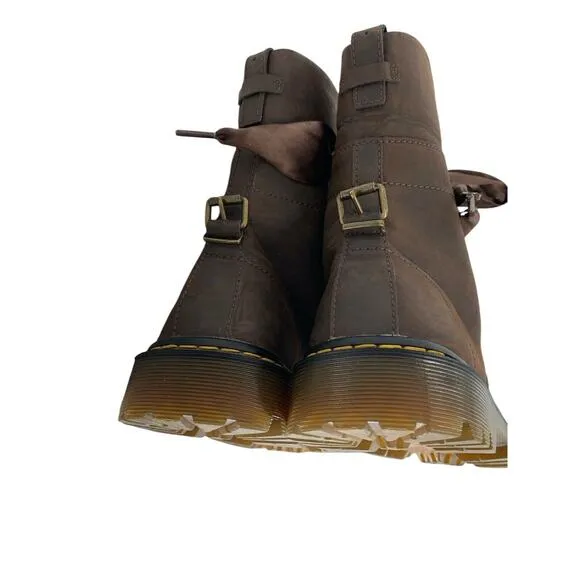 DR MARTENS Yuba Brown Leather Mid Lace Up Fold Over Combat Boots Womens Size 7 7