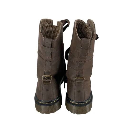 DR MARTENS Yuba Brown Leather Mid Lace Up Fold Over Combat Boots Womens Size 7 7