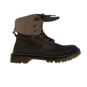 DR MARTENS Yuba Brown Leather Mid Lace Up Fold Over Combat Boots Womens Size 7 7
