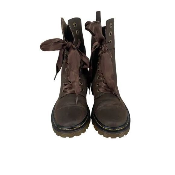 DR MARTENS Yuba Brown Leather Mid Lace Up Fold Over Combat Boots Womens Size 7 7