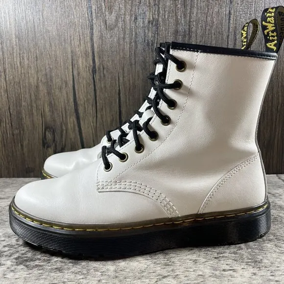Dr. Martens Zavala Combat Boots White Leather Lace Up Size 8 Womens / 7 Mens