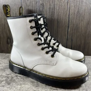Dr. Martens Zavala Combat Boots White Leather Lace Up Size 8 Womens / 7 Mens