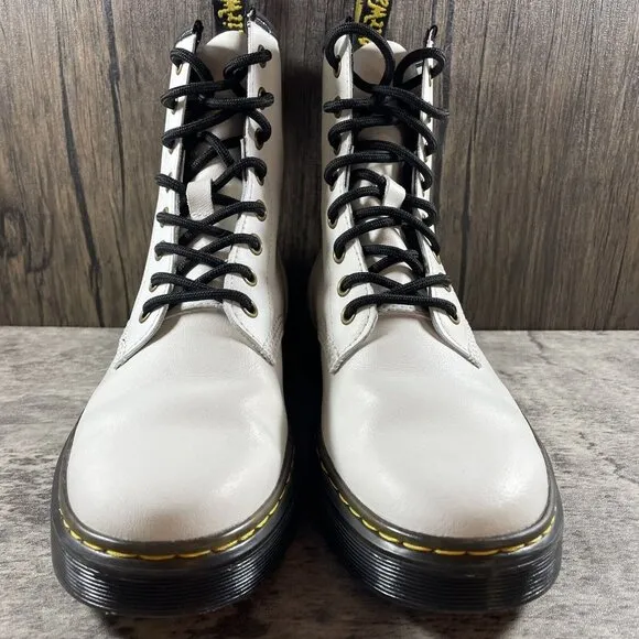 Dr. Martens Zavala Combat Boots White Leather Lace Up Size 8 Womens / 7 Mens