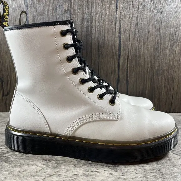 Dr. Martens Zavala Combat Boots White Leather Lace Up Size 8 Womens / 7 Mens