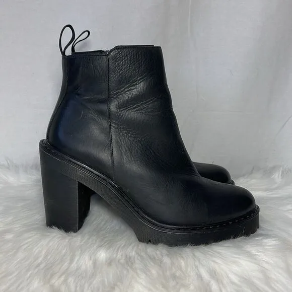 Dr. Martens Magdalena Black Leather Lug Sole Chelsea Boots Sz 10