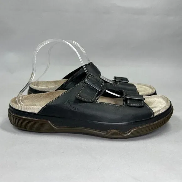 Dr. Martens Men's Size 11 Black Leather Double Strap &amp; Buckle Slide Sandals