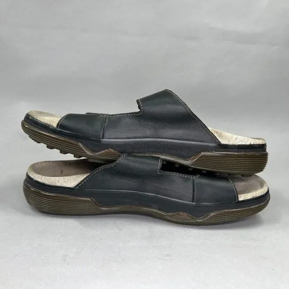Dr. Martens Men's Size 11 Black Leather Double Strap &amp; Buckle Slide Sandals