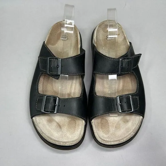 Dr. Martens Men's Size 11 Black Leather Double Strap &amp; Buckle Slide Sandals