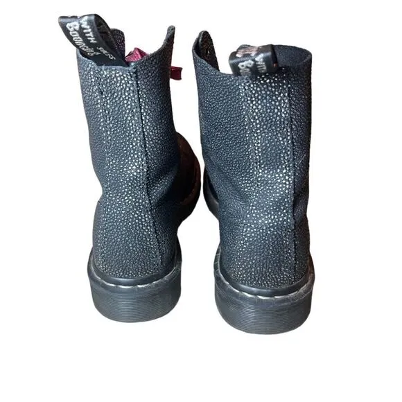 Dr. MARTENS Pascal Black Sparkle Lace-Up Combat Boots Size 6
