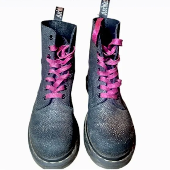 Dr. MARTENS Pascal Black Sparkle Lace-Up Combat Boots Size 6