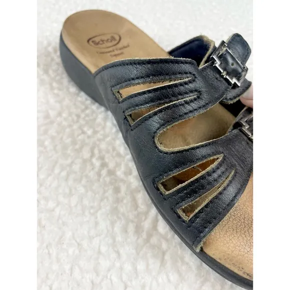 DR. SCHOLL’S • Black/Tan Strappy Buckle Slip-On Sandals