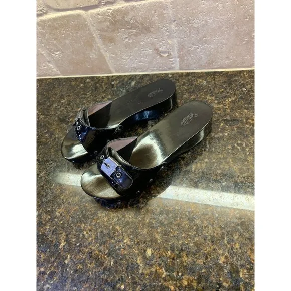 Dr. Scholl’s Original Collection Black Patent Leather Sandals Size 7 NEW