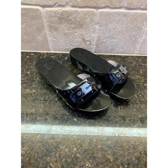 Dr. Scholl’s Original Collection Black Patent Leather Sandals Size 7 NEW