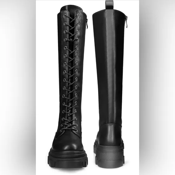 DREAM PAIRS Knee High Boots Combat Boots Chunky Platform Lace Up Lug Sole Boots
