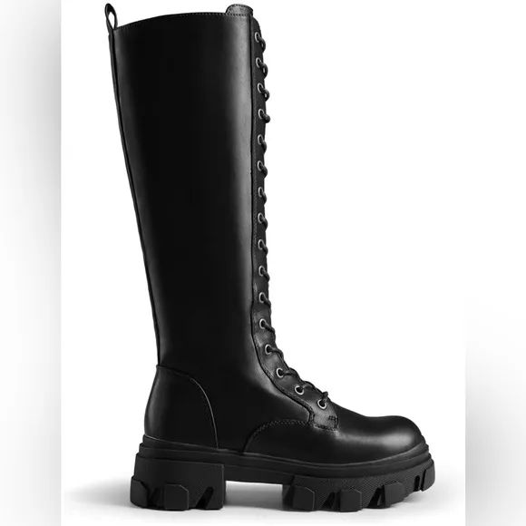 DREAM PAIRS Knee High Boots Combat Boots Chunky Platform Lace Up Lug Sole Boots