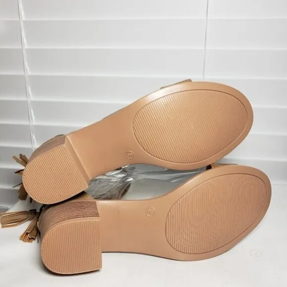 Dream Pairs Toetos Tan Open Toe Ankle Tassel