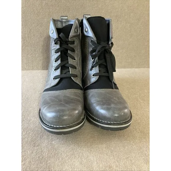 Dromedaris Women’s Leather Boots Karissa 9 9.5 EU 40 Gray Black Combat Clean 230