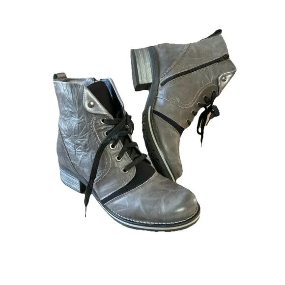 Dromedaris Women’s Leather Boots Karissa 9 9.5 EU 40 Gray Black Combat Clean 230