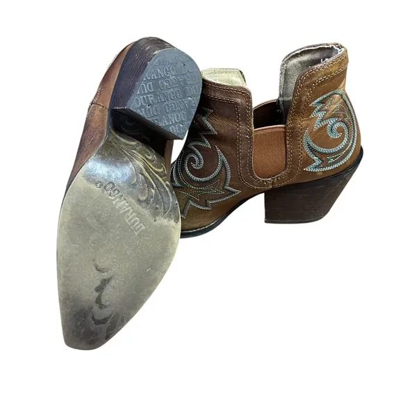 Durango Golden Brown Crush Ankle Boots Turquoise Embroidered Design Western