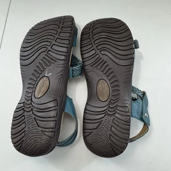 Earth Origins Womens Stella Blue Braided Strap Sandals Leather &amp; Fabric Size 8