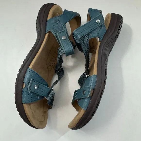 Earth Origins Womens Stella Blue Braided Strap Sandals Leather &amp; Fabric Size 8