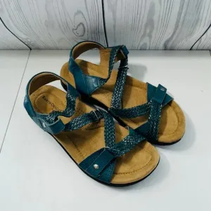 Earth Origins Womens Stella Blue Braided Strap Sandals Leather &amp; Fabric Size 8