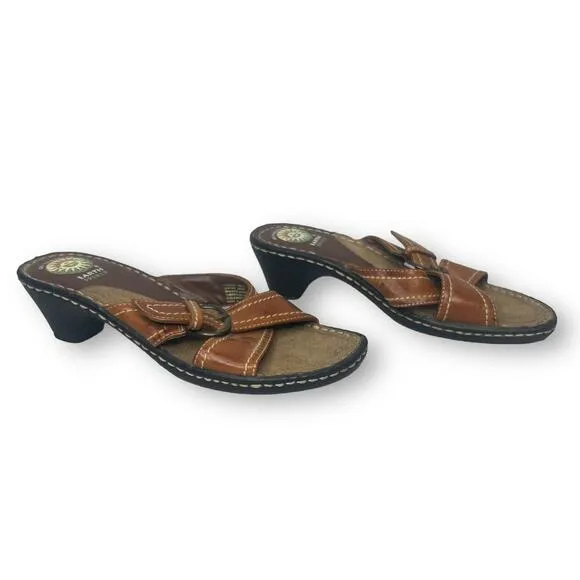 Earth Spirit USA Brown Gelron 2000 Leather Slip On Heeled Sandals Size 7.5