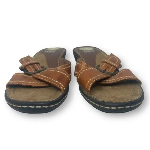 Earth Spirit USA Brown Gelron 2000 Leather Slip On Heeled Sandals Size 7.5