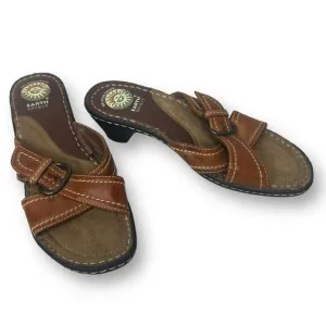 Earth Spirit USA Brown Gelron 2000 Leather Slip On Heeled Sandals Size 7.5