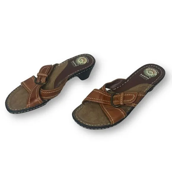 Earth Spirit USA Brown Gelron 2000 Leather Slip On Heeled Sandals Size 7.5