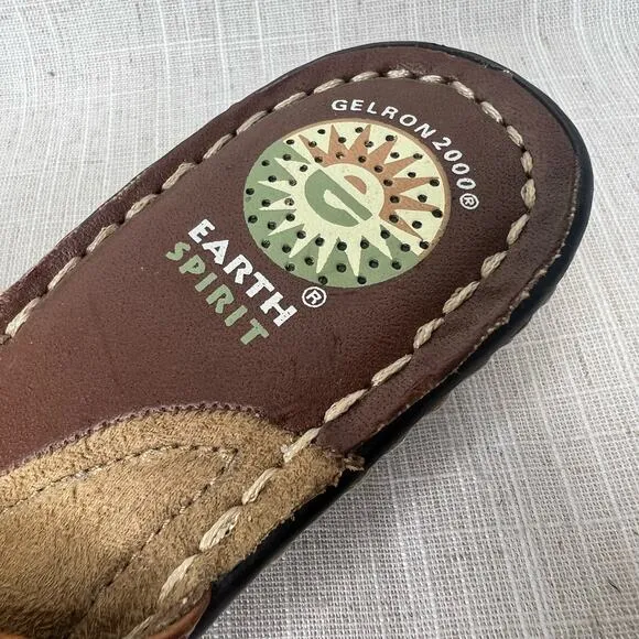 Earth Spirit USA Brown Gelron 2000 Leather Slip On Heeled Sandals Size 7.5