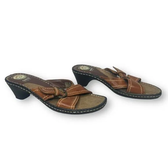 Earth Spirit USA Brown Gelron 2000 Leather Slip On Heeled Sandals Size 7.5