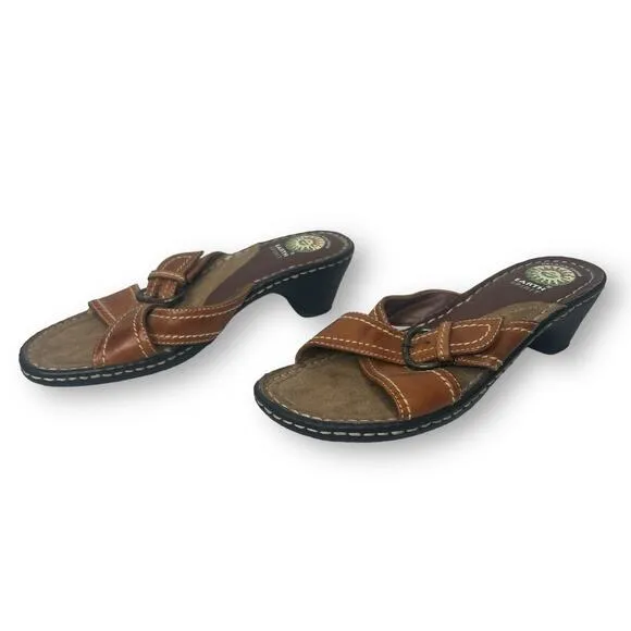 Earth Spirit USA Brown Gelron 2000 Leather Slip On Heeled Sandals Size 7.5