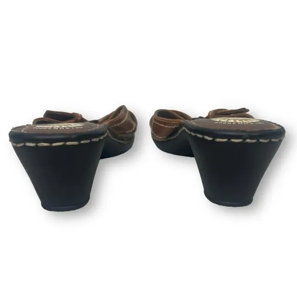 Earth Spirit USA Brown Gelron 2000 Leather Slip On Heeled Sandals Size 7.5