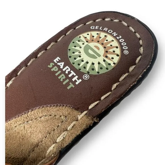 Earth Spirit USA Brown Gelron 2000 Leather Slip On Heeled Sandals Size 7.5