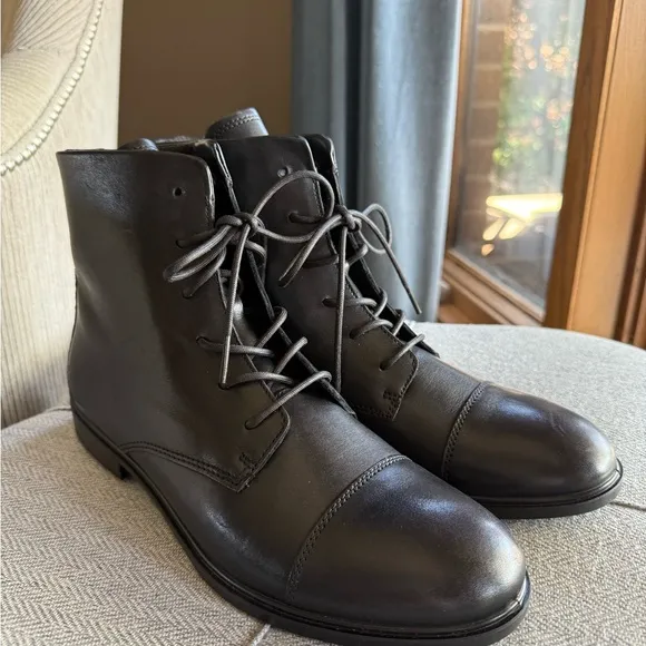 Ecco Black Leather Combat Boots