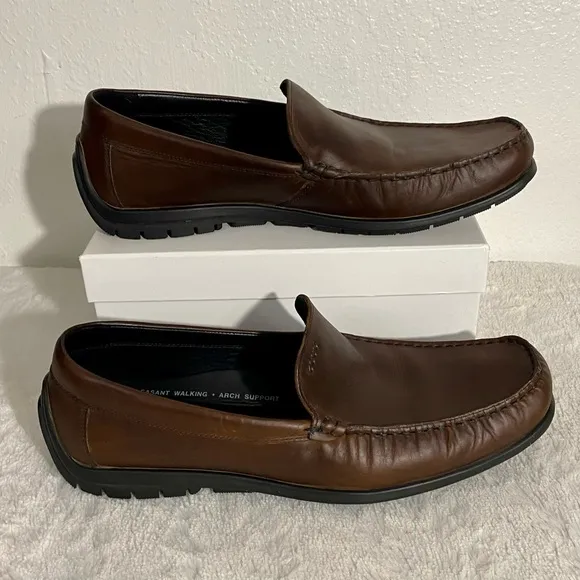 Ecco Brown Leather Moc Driving Loafers Size 45 EU (Men’s 13-13.5 US) Slip On