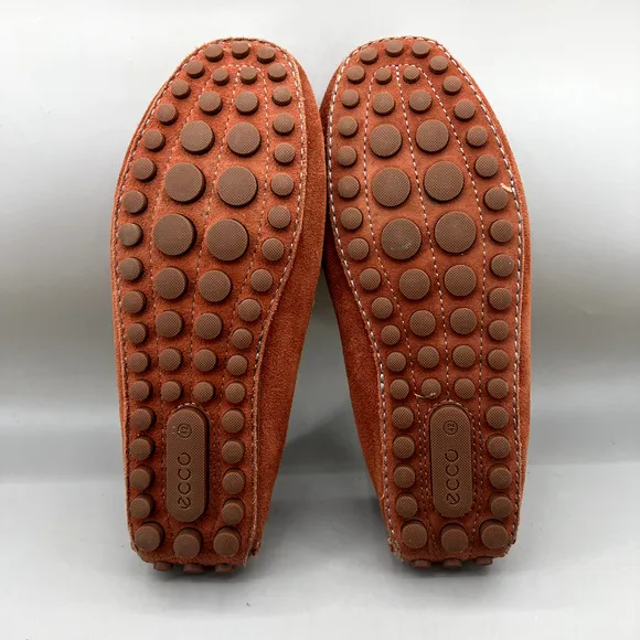 Ecco Dynamic Moc 2.0 Driving Loafers Men Size 8 8.5 Wide US, 42 EU Orange Suede