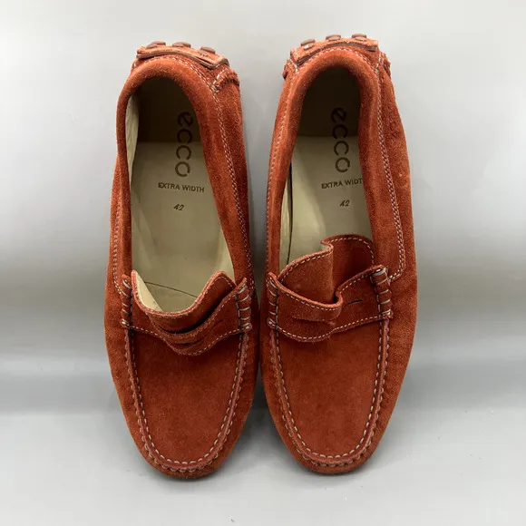 Ecco Dynamic Moc 2.0 Driving Loafers Men Size 8 8.5 Wide US, 42 EU Orange Suede
