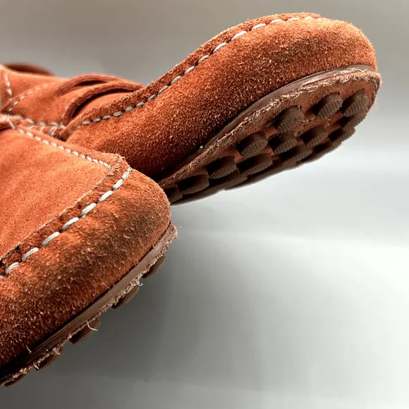 Ecco Dynamic Moc 2.0 Driving Loafers Men Size 8 8.5 Wide US, 42 EU Orange Suede