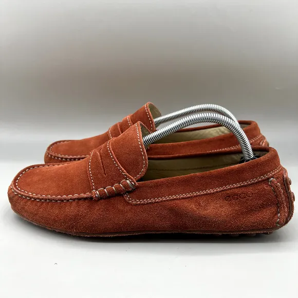Ecco Dynamic Moc 2.0 Driving Loafers Men Size 8 8.5 Wide US, 42 EU Orange Suede
