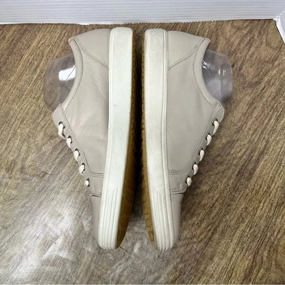 Ecco Leather Tan beige light gray Low Top Side Zip Lace Up Sneakers Size 11