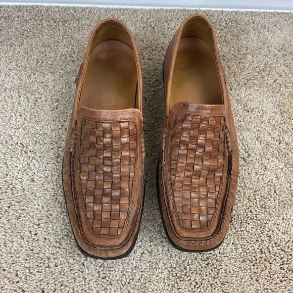 Ecco Leather Woven Slip-On Loafers - Brown